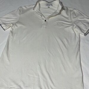 Balenciaga Polo Shirt Men's Large White Cuffed‎ Short Sleeve Logo Golf Collared